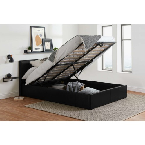 Berlin Ottoman Bed Frame (Black Leather)