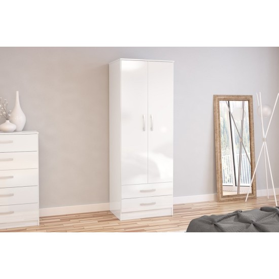 Lynx 2 Door Combi Wardrobe (White)   *Out Of Stock* 