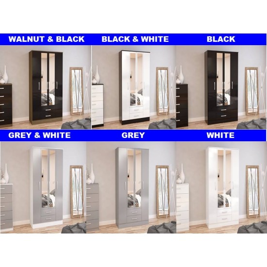 Lynx 4 Door Combi Wardrobe with Mirror (5 Colours)
